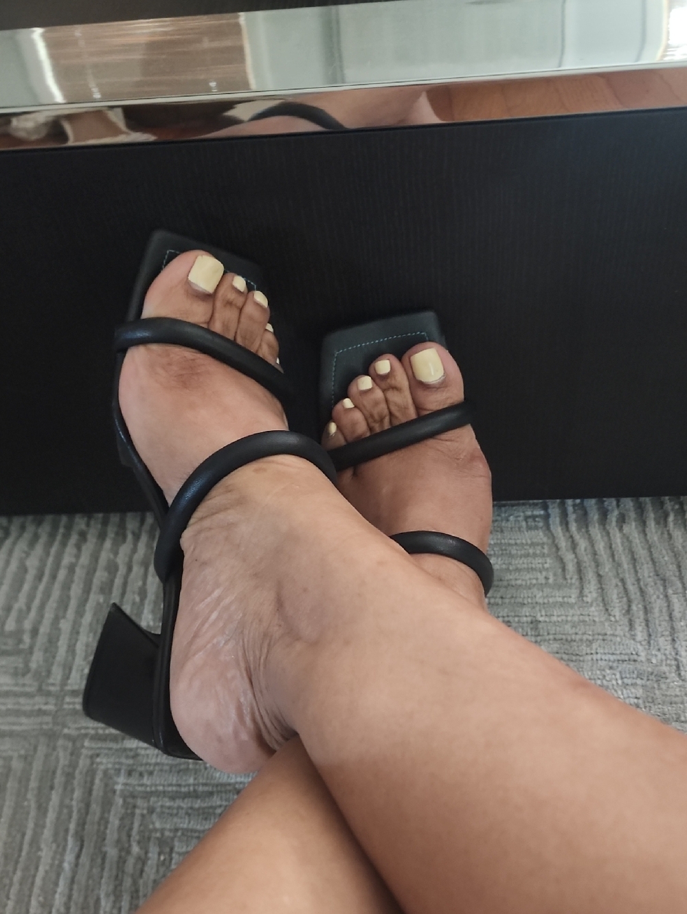 Free People Black Triple-Strap Square Toe Block Heels